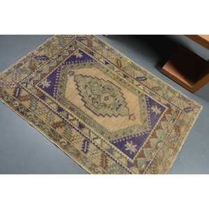 Tapis turc vintage classique Beige et violet 3.6x5,1 pieds laine PVC grande surface salon tapis Latex support pour couloir motif - Product Image 4