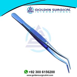 Pince à épiler dentaire à double courbure plaquée titane | Instruments de pansement chirurgical | Pince à tissus - Product Image 1