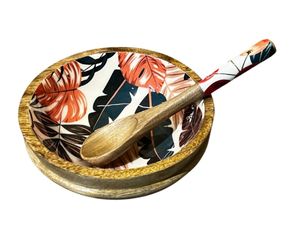 Cuenco de hojas de otoño, cuencos de ensalada de madera decorativos hechos a mano de madera con utensilios para servir, accesorio de comedor de madera - Product Image 2