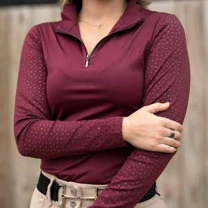 เสื้อเชิ้ตขี่ม้าแขนยาวแบบซิปครึ่งตัว สีพื้น ป้องกันแสงแดด ระบายอากาศได้ดี สำหรับขี่ม้า ขายส่ง - Product Image 1