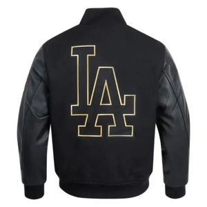 Veste universitaire en laine en gros, veste de baseball rétro avec manches en cuir, OEM/ODM disponible - Product Image 2