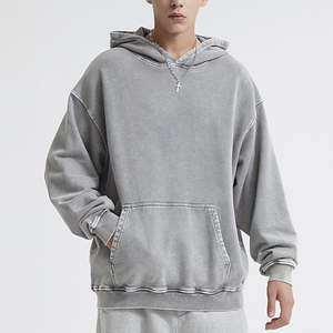 Streetwear personnalisé 450gsm français éponge poids lourd Boxy sweat à capuche court lavage à l'acide impression DTG en détresse sweat à capuche brodé - Product Image 5