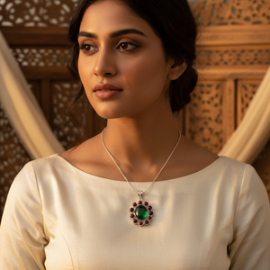 จี้เงินแท้ 925 ทำมือ ประดับพลอยสีเขียวโทแพซ ชุบโรเดียม สำหรับเครื่องประดับผู้หญิง - Product Image 2