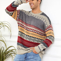 Vente chaude homme imprimé col rond coton à manches longues pull laine Cardigan nouveau Design de mode respirant surdimensionné hommes chandails