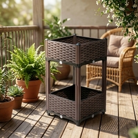 Jardinière rectangulaire en plastique PP imitation rotin, lit de jardin surélevé en osier marron, léger, moulé par injection, taille personnalisable