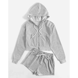 Conjunto de Sudadera Corta y Pantalones Cortos de Invierno para Mujer al por Mayor, 100% Algodón, Sudadera Corta con Logotipo Personalizado y Pantalones Cortos - Product Image 5