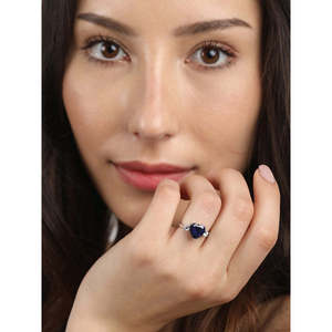 NOVAMART Fine 925 Sterling Silver Royal Blue Heart <b>Ring</b> <b>Adjustable</b> Band Rhodium Plated Romantic for Swiss Zirconia Gift Women Gi - Product Image 3