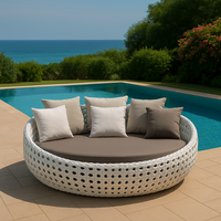 DL Home Furniture - Chaise longue double en rotin tressé avec structure en aluminium pour salon moderne, piscine, villa, hôtel, cour et jardin