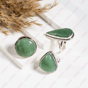 Bagues Cabochon Tendance en Aventurine Verte Naturelle Premium, Bijoux de Méditation en Pierre Semi-Précieuse Guérisseuse, Cadeau Unisexe pour Fête - Product Image 3