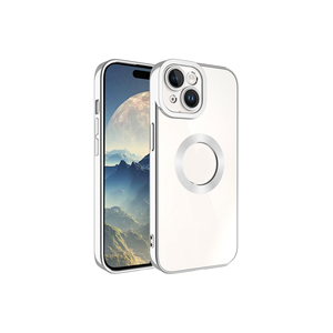 Coque en silicone argentée de luxe Netzy pour iPhone 15 SAFA Omega Series avec protection de l'appareil photo, fenêtre pour logo, silicone souple, élégante, compatible Ins 7 Plus - Product Image 1