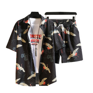 Ensemble d'été pour hommes en coton 100% avec logo personnalisé OEM, impression par sublimation, taille élastique, vêtements d'extérieur sur mesure - Product Image 1