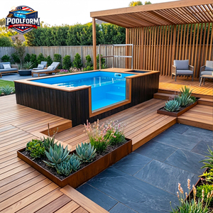 สระว่ายน้ำกลางแจ้งทรงสี่เหลี่ยมผืนผ้าแบบตั้งพื้นสำเร็จรูป วัสดุไฟเบอร์กลาส สำหรับเด็ก ปรับแต่งสีและความหนาได้ - Product Image 3