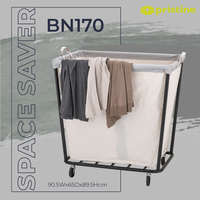 Chariot à linge minimaliste en toile avec roulettes, grande capacité, rangement domestique, cadre noir