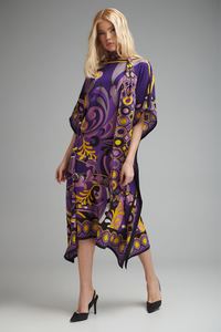 2024 été haute qualité en mousseline de soie longue robe femmes col rond imprimé fleuri violet Vintage à manches courtes décontracté Maxi plage - Product Image 4