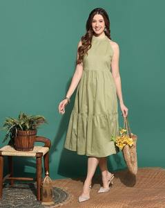 Robe d'été 100% coton faite à la main pour les femmes indiennes élégante sans manches imprimé fleuri longue pour les fêtes mariages cadeau de mariée naturel - Product Image 5