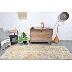 Alfombra turca de lana Beige Vintage 3,3X7,9 pies tejido plano patrón de retazos alfombra de sala de estar para adolescentes con respaldo de látex - Product Image 1