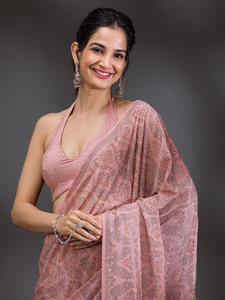 Sari Chanderi Siroski sin Costuras Trendmalls para Mujer K1152-Rosa, Estilo Indio Pakistaní para Bodas, Corte Regular, Precio al por Mayor - Product Image 3