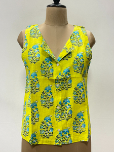 Débardeurs en coton imprimé pour femmes, légers, courts, style japonais, à fleurs, boutons, décontractés, pour tous les jours - Product Image 3