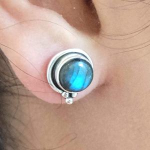 925 Sterling Silver Handmade Labradorite Stud Earrings Ball Shape Ear <b>Posts</b> with Natural Labradorite Gemstone Birthstone Jewelry - Product Image 2
