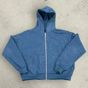 Vente en gros de haute qualité Logo personnalisé Impression Acid Wash Sweat à capuche zippé Sun Faded Vintage Hoodies Rhinestone Hoodie pour hommes - Product Image 1