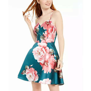 Robe évasée verte City Studios Junior, taille 3, dos en dentelle, imprimé floral, élégante, longueur ras du sol, taille ajustée, respirante, ODM pour le quotidien - Product Image 1