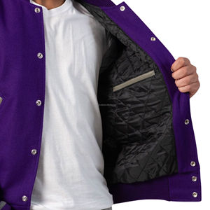 Chaqueta Varsity para Hombre, Cuerpo de Lana/Viscosa, Parches Frontales, Cierre de Cremallera, Chaqueta Bomber de Béisbol, Forro Acolchado, Uniforme de Equipo - Product Image 6