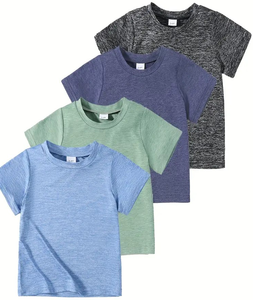 T-shirts d'été décontractés de couleur unie pour garçons 4 pièces col rond mélange de polyester et spandex lavable en machine fabriqué au Bangladesh - Product Image 1