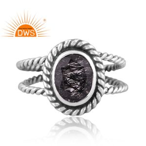 Anillo hecho a mano de piedras preciosas de rutilo negro natural de plata esterlina oxidada de última tendencia, fabricante de joyería personalizada - Product Image 3