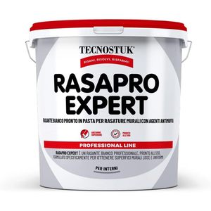 TECNOSTUK RasaPro Expert : Enduit de nivellement blanc avec agents anti-moisissures, peintures acryliques lisses prêtes à l'emploi pour le nivellement des murs - Product Image 1