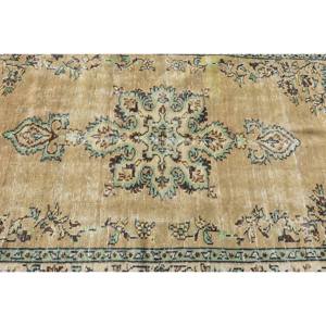 Alfombra de Lana Vintage Verde Dorado de 4.7 x 8.8 pies, Ecológica, Tradicional, de Gran Tamaño para Comedor, Estilo Turco Aubusson, con Diseño de Patchwork y Látex - Product Image 5