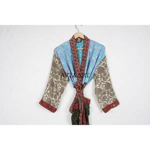 Handmade 100% Silk Elegant Kimono Robe for Women Bohemian Floral Pattern Casual Morning Shrug for Bridesmaids - Product Image 2