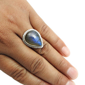 Dainty Gift for Her 925 Sterling Silver Natural <b>Labradorite</b> Gemstone Teardrop Shape Ring Handmade <b>Jewelry</b> Wholesale Manufacturer - Product Image 3