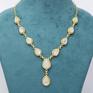 925 เงินสเตอร์ลิงชุบทองคุณภาพดีรูปทรงหยดน้ําตาสายรุ้งมูนสโตนอัญมณีHandmade Designerที่ไม่ซ้ํากันสร้อยคอวินเทจ - Product Image 1