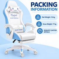 Fauteuil de jeu moderne blanc et bleu en PVC avec repose-pieds, accoudoirs intégrés, coussins et fonction inclinable pour bureaux à domicile, salles d'étude et salles de jeu