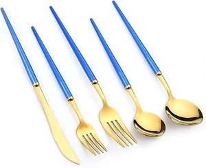 Ensemble de couverts de haute qualité en acier inoxydable en vrac au prix de gros avec un design unique de couleur dorée Ensemble de 5 - Product Image 1