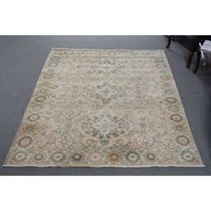 Classique Beige Vert 5.9 X 7.7ft Laine Aubusson Tapis Turc Tapis pour Salon Couloir Rectangle Latex Tapis De Chevet - Product Image 1