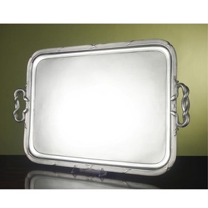 Bandejas de servicio de latón pulido brillante hechas a mano de La India Bandeja de servicio de metal de latón decorativa de mesa para servir bebidas y aperitivos - Product Image 1