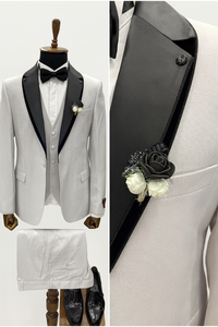 Traje de esmoquin de tres piezas para hombre, corte ajustado, blazer, chaleco y pantalón, tallas grandes, clásico y formal para bodas, bailes de graduación y negocios. - Product Image 2