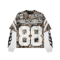T-shirt ample en jersey imprimé en coton tricoté écologique respirant, style streetwear personnalisé, chemise camouflage ample à manches courtes pour homme 100%