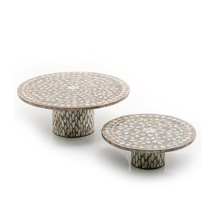 Set Of 2 Different Size Cake Stand Wooden And Mother Of Pearl Top Cake Stand Chocolate Serving Stand - Product Image 5