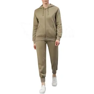 Ensemble de survêtement d'hiver décontracté pour femmes de qualité supérieure, deux pièces, manches longues, col à capuche, motif uni, 100% coton, séchage rapide - Product Image 1