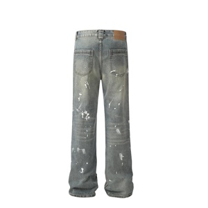 กางเกงยีนส์ขาบานสีน้ำเงินสำหรับผู้ชายกางเกงยีนส์ขาบานสำหรับผู้ชายผ้าเดนิมสีสันสดใสแนววินเทจ Y2K ฮิปฮอปสีเข้มงานตามสั่ง - Product Image 2