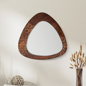 Modern Unique Brown Wood Frame <b>Triangle</b>-Shaped Customized Size Wall Mounted <b>Mirror</b> Glass for Home Decor Bathrooms Bedrooms - Product Image 1