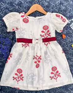 Premium coton infantile filles manches bouffantes robe Floral décontracté avant dentelle nœud dos fermeture éclair confortable respirant été robe pour - Product Image 4