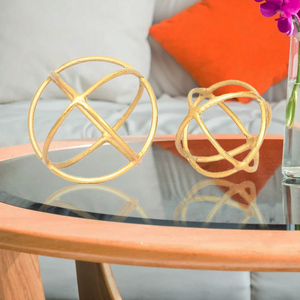 Boule circulaire en aluminium de luxe de sculpture en métal d'or pour le fabricant de produit de décor de table de maison et de bureau - Product Image 3