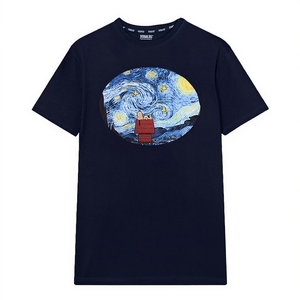 Camiseta de manga corta inspirada en la noche estrellada, unisex, para adultos, con cuello redondo, diseño gráfico de arte posimpressionista. - Product Image 1