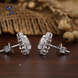 1.476 TDW poire et diamant rond boucle d'oreille 18k or blanc Labgrown diamant Hpht/Cvd diamant bijoux - Product Image 5