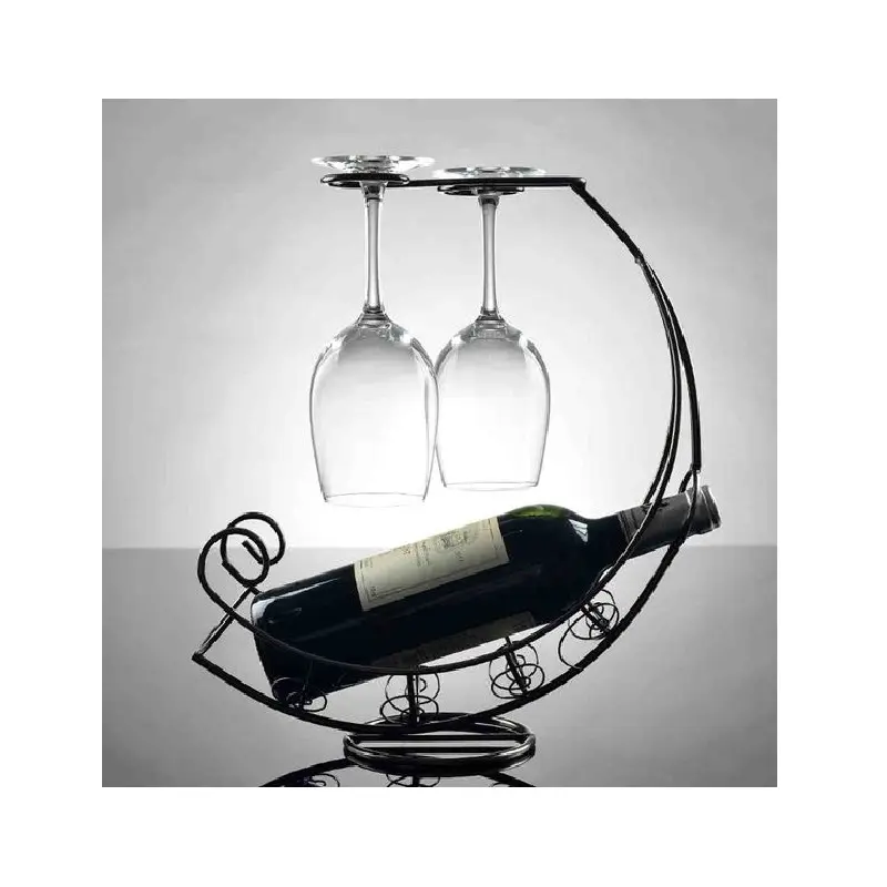 Metal Wine Bottle Champagne Storage Holder Rack Bar Wine Glasses Organizer Rack Colorblack