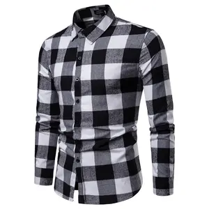Индивидуальные 100% хлопчатобумажные большие черные белые клетчатые Модные клетчатые универсальные рубашки премиум-класса для мужчин рубашки в клетку на заказ