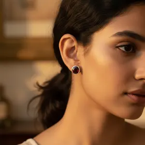 925 <b>Silver</b> <b>Stud</b> Earrings Garnet Rose Gold Gemstone Jewelry for Women Trendy Hoop Design for Engagement Featuring Zircon Pearl - Product Image 3